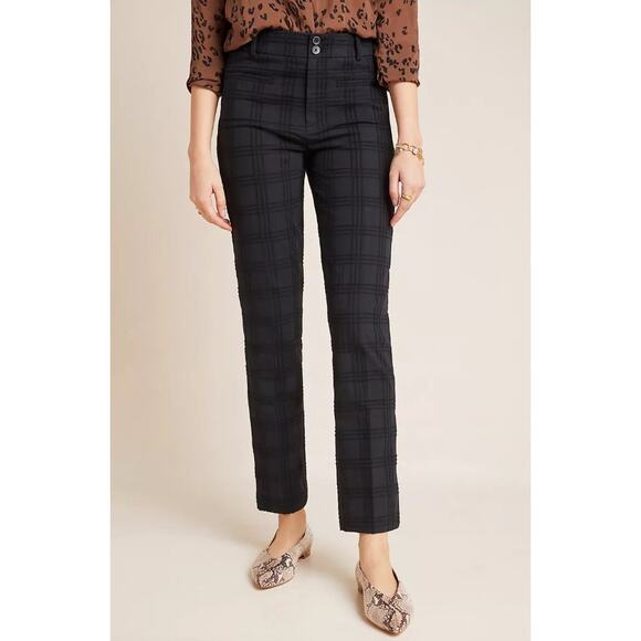 Anthropologie The Essential Slim Jacquard Black Chino Size 4 - Picture 2 of 9